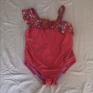 Speedo Girls Pink One-Shoulder Ruffle Star Swim Suit